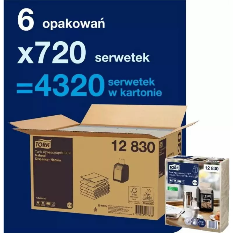 Popierinės servetėlės Tork 720 Xpressnap Fit 12830 baltos 1 sluoksnio