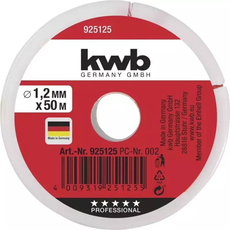 Virvė KWB 925125 50 m Nailono Raudona 1,2 mm
