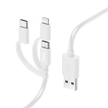 Hama 3-in-1 kelių įrenginių įkrovimo laidas, USB-A – Micro-USB, USB-C ir Lightning, 1,0 m, baltas