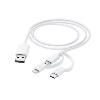 Hama 3-in-1 kelių įrenginių įkrovimo laidas, USB-A – Micro-USB, USB-C ir Lightning, 1,0 m, baltas