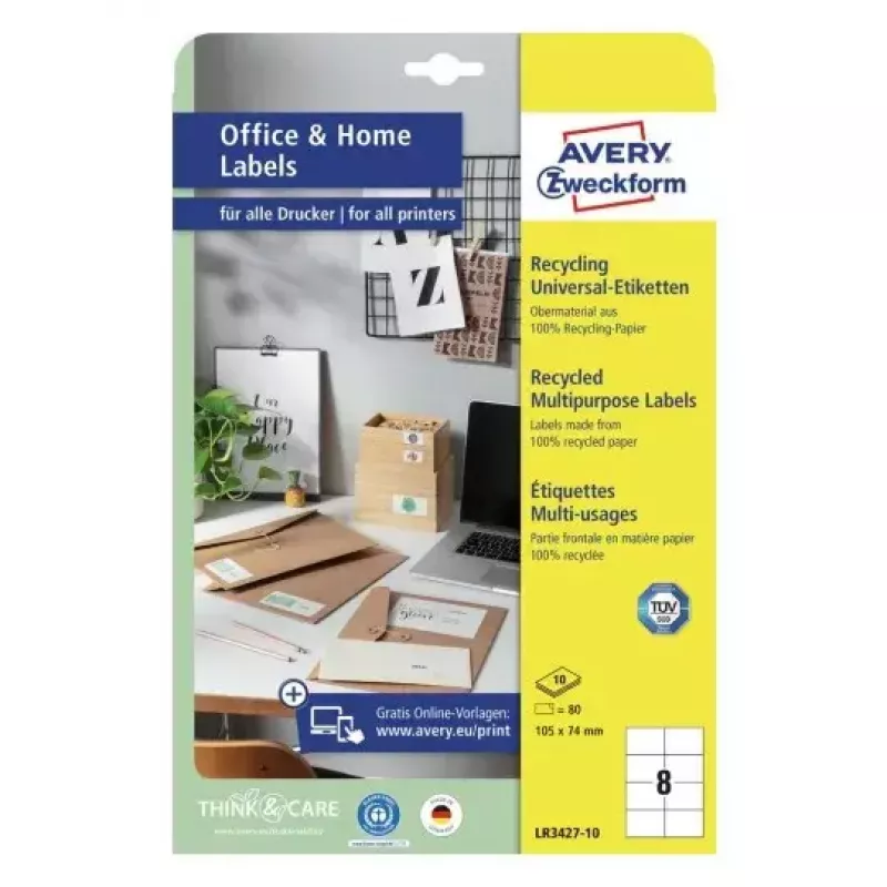 Lipni etiketė spausdintuvui Avery LR3427-10 balta A4 80 vnt.