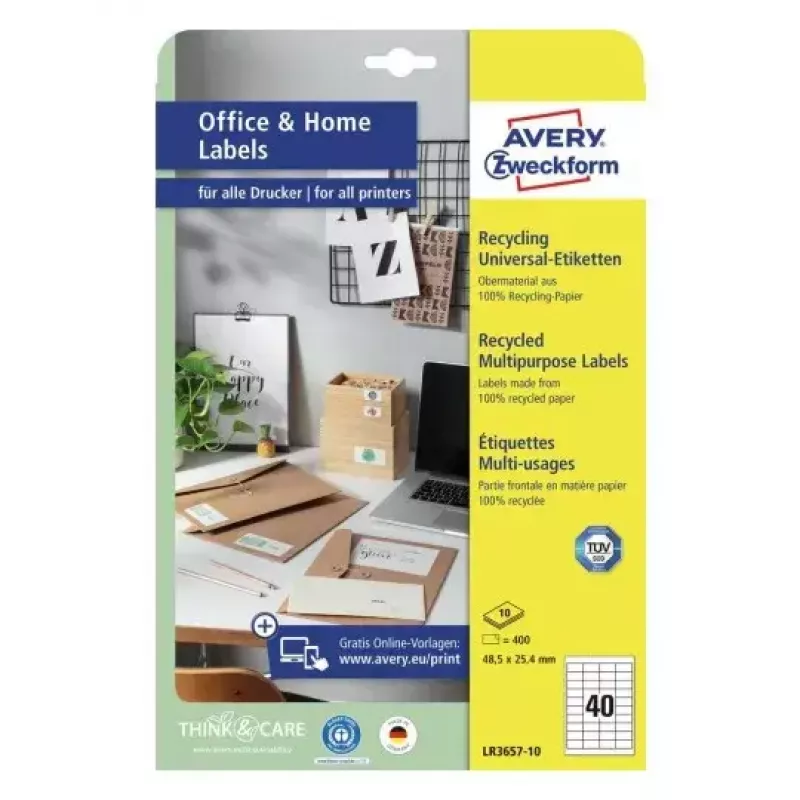 Lipni etiketė spausdintuvui Avery LR3657-10 balta 2,54x4,85 cm 400 vnt.