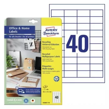 Lipni etiketė spausdintuvui Avery LR3657-10 balta 2,54x4,85 cm 400 vnt.