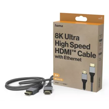 HDMI kabelis Hama 00305150 2 m, HDMI A tipas (Standartinis), juoda, pilka
