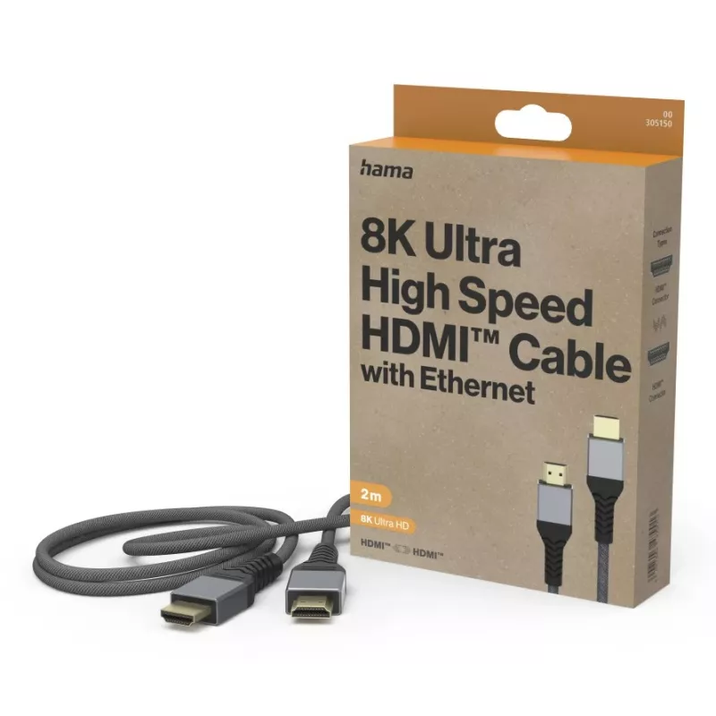 HDMI kabelis Hama 00305150 2 m, HDMI A tipas (Standartinis), juoda, pilka