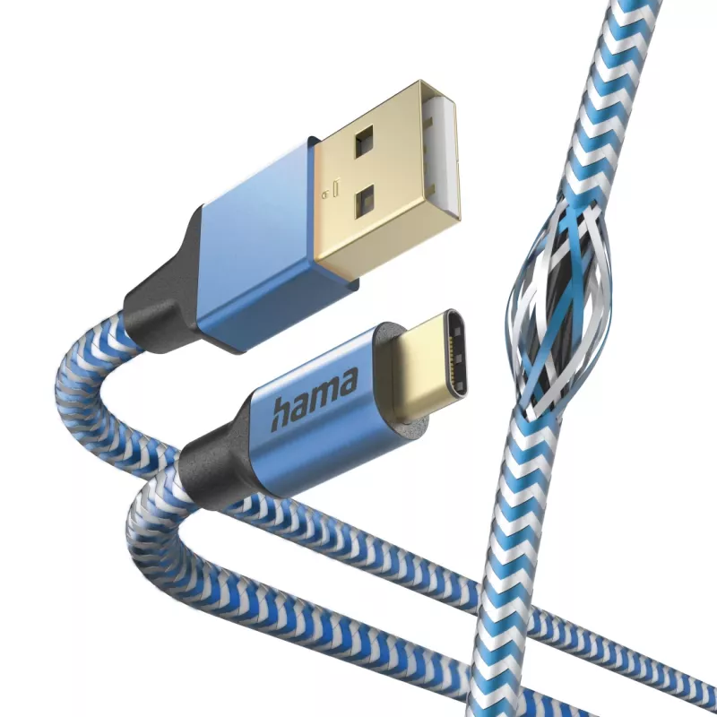 Hama Reflective USB A – USB C laidas, 1.5 m, USB 2.0, mėlynas