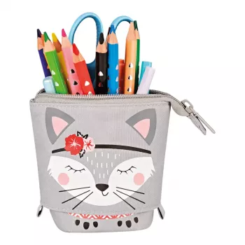 Minkštas penalas Herlitz Kitty poliesteris pilka rožinė balta