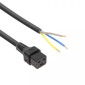ACT Powercord C19 IEC Lock – atviras galas juoda 2 m, PC1174, 5 vnt. pakuotė