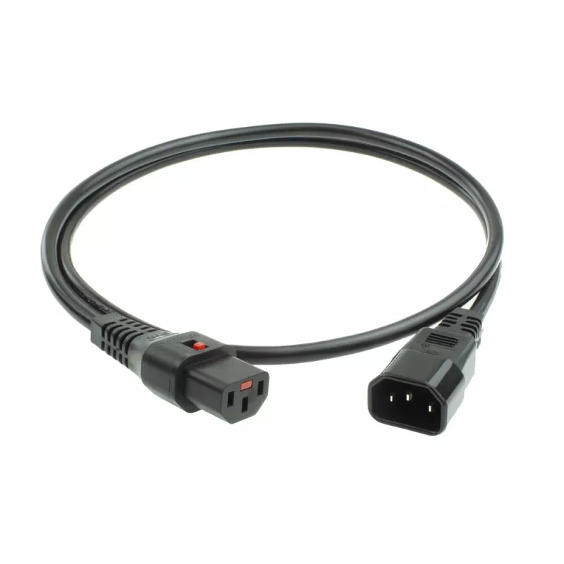 ACT Powercord C13 IEC Lock - C14 juodas 2 m, PC1021, 5 vnt. pakuotė