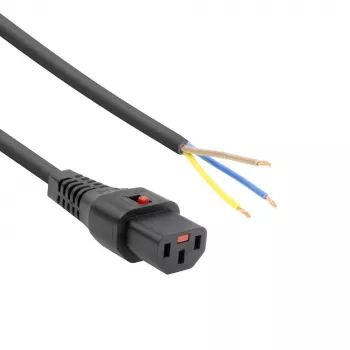 ACT Powercord C13 IEC Lock atviras galas juoda 2 m PC1025, 5 vnt. pakuotė