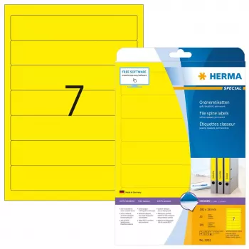 HERMA A4 failų etiketės 192x38 mm geltonas matinis nepermatomas popierius 140 vnt.