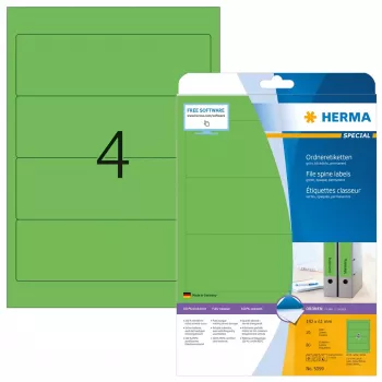 HERMA A4 192x61 mm žali matiniai nepermatomi popieriniai lipdukai byloms, 80 vnt.