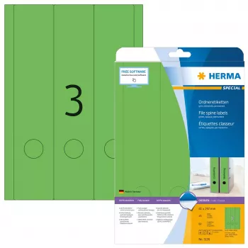 Etiketės byloms HERMA A4 61x297 mm žalios matinės nepermatomos 60 vnt.