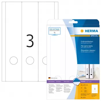 HERMA A4 61x297 mm baltas matinis nepermatomas popierius 75 vnt. failų etiketės