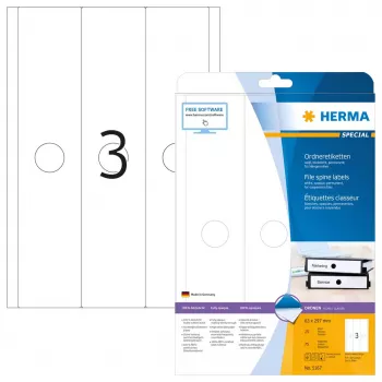 HERMA 5167 Etiketės segtuvų sistemoms A4 63x297 mm balta matinė nepermatoma 75 vnt.