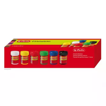 Vandens pagrindo dažai Herlitz 8643025 6×25 ml – juoda, mėlyna, žalia, raudona, balta, geltona