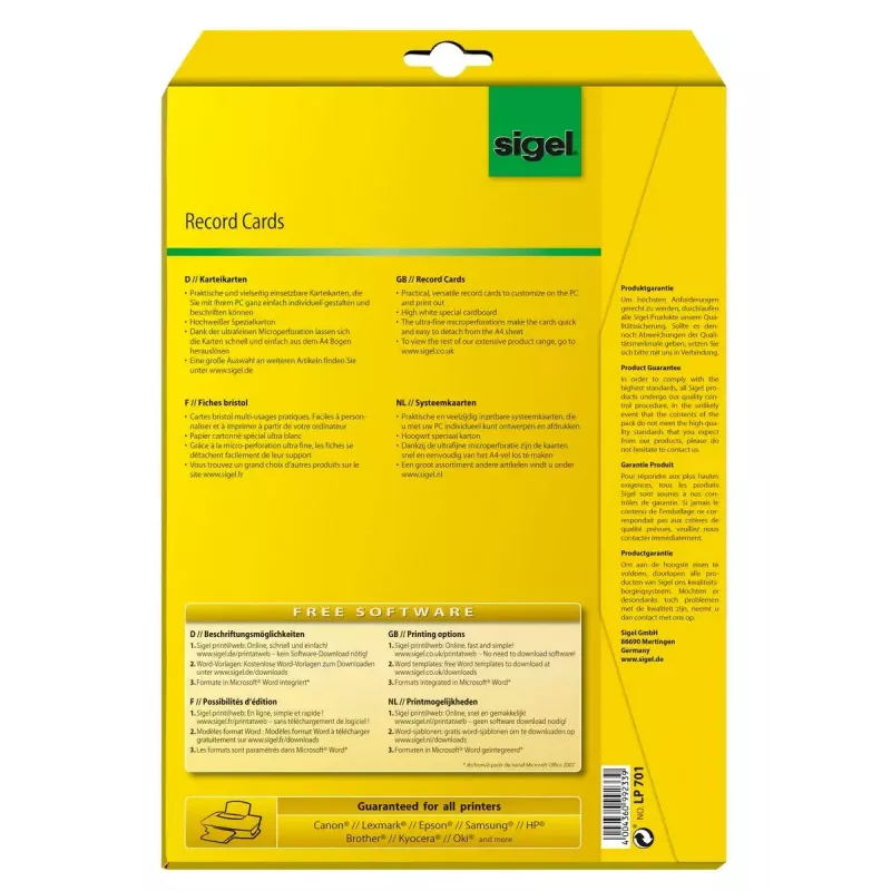 Nelipnios kortelės Sigel LP701 160 vnt. Balti stačiakampiai