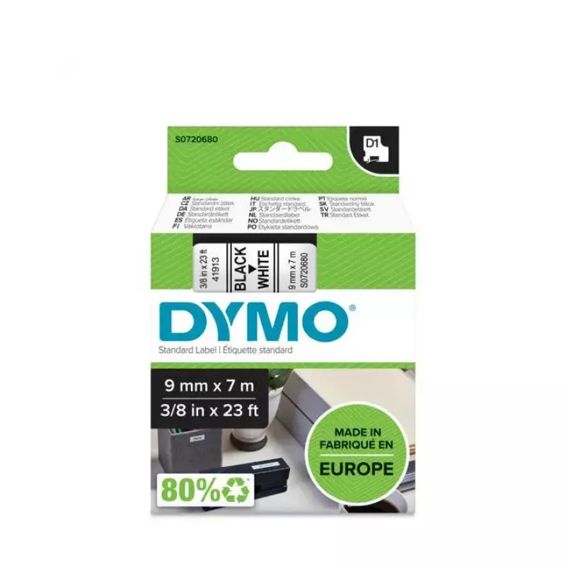 Lipni juosta DYMO D1 Standard Black on White 9mm