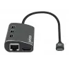 Manhattan USB-C Dock / Hub su kortelių skaitytuvu, 6 prievadai: Ethernet, HDMI, USB-A (x3) ir USB-C, su Power Delivery (100 W) USB-C prievadui, universalus, aliuminis, atitikmuo DKT30CSDHPD3