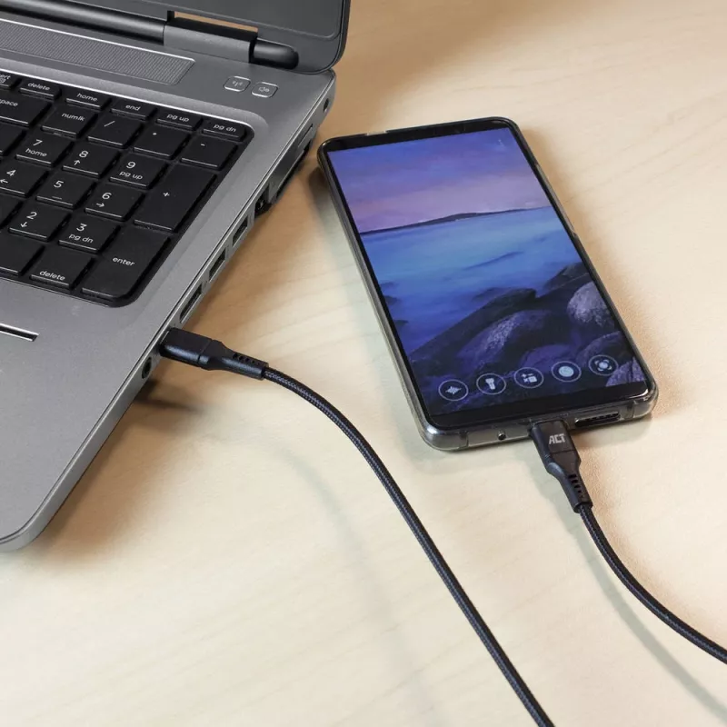 ACT USB 2.0 įkrovimo/duomenų laidas USB-C vyriškas - USB-C vyriškas 1 m, nailoninis