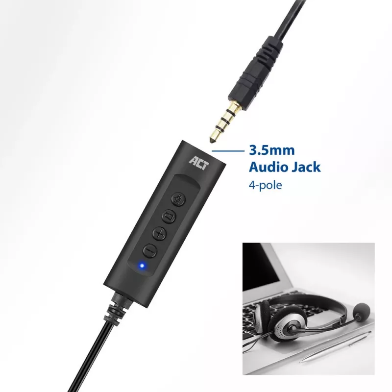 ACT AC9360 išorinė garso kortelė USB-A 3.5 mm, 4 mygtukai