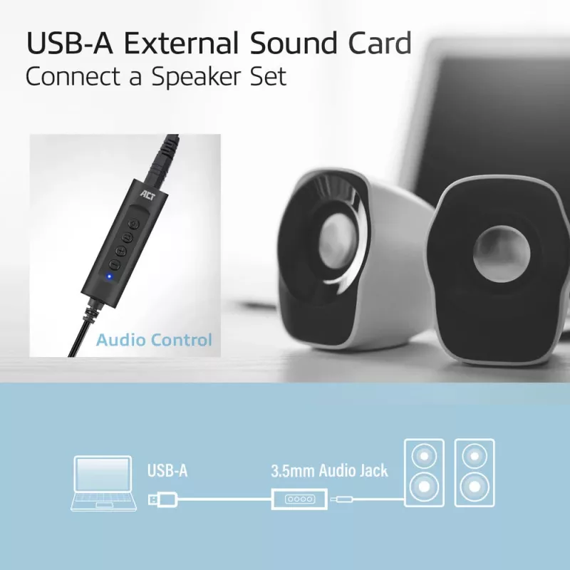 ACT AC9360 išorinė garso kortelė USB-A 3.5 mm, 4 mygtukai
