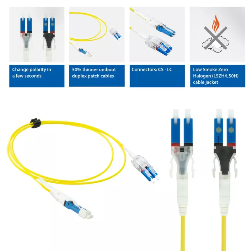 ACT 7 m vienmodis 9/125 OS2 Polarity Twist uniboot dvigubas šviesolaidinis pataisinis kabelis su CS - LC jungtimis