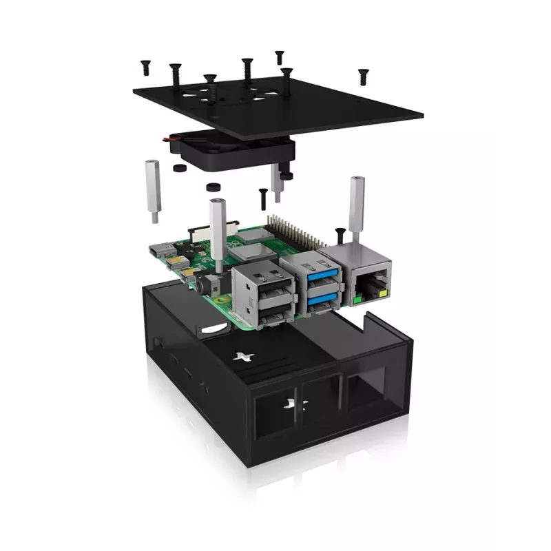 ICY BOX IB-RP108 Dėklas Raspberry Pi 4, anglies pilka, juoda