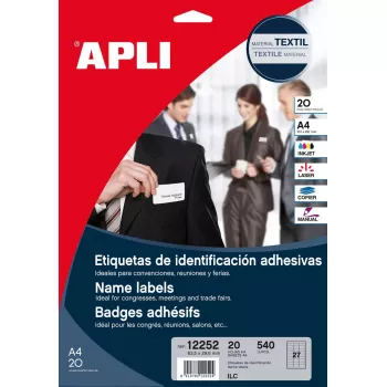 Lipnūs etikečių lapai APLI 12252 Balti 6,35x2,96 cm 540 etikečių