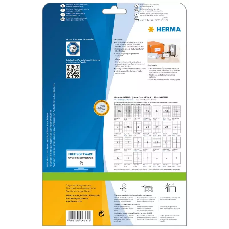 Lipnių etikečių lapai HERMA Labels Premium A4 70x42 mm