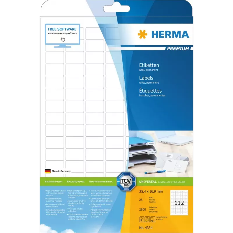 Lipnūs etikečių lapai HERMA Labels Premium A4 25,4x16,9 mm