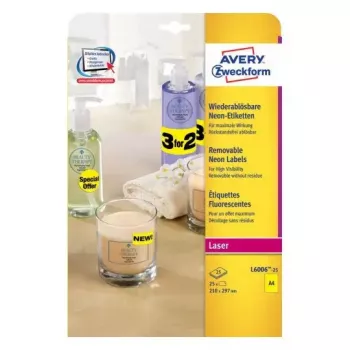 Lipdukas Avery L6006-25, geltonas, nuimamas, užapvalintais kampais