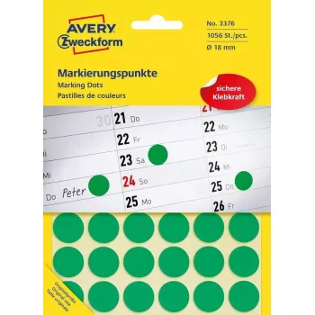 Spalviniai žymėjimo taškeliai, Avery, žali
