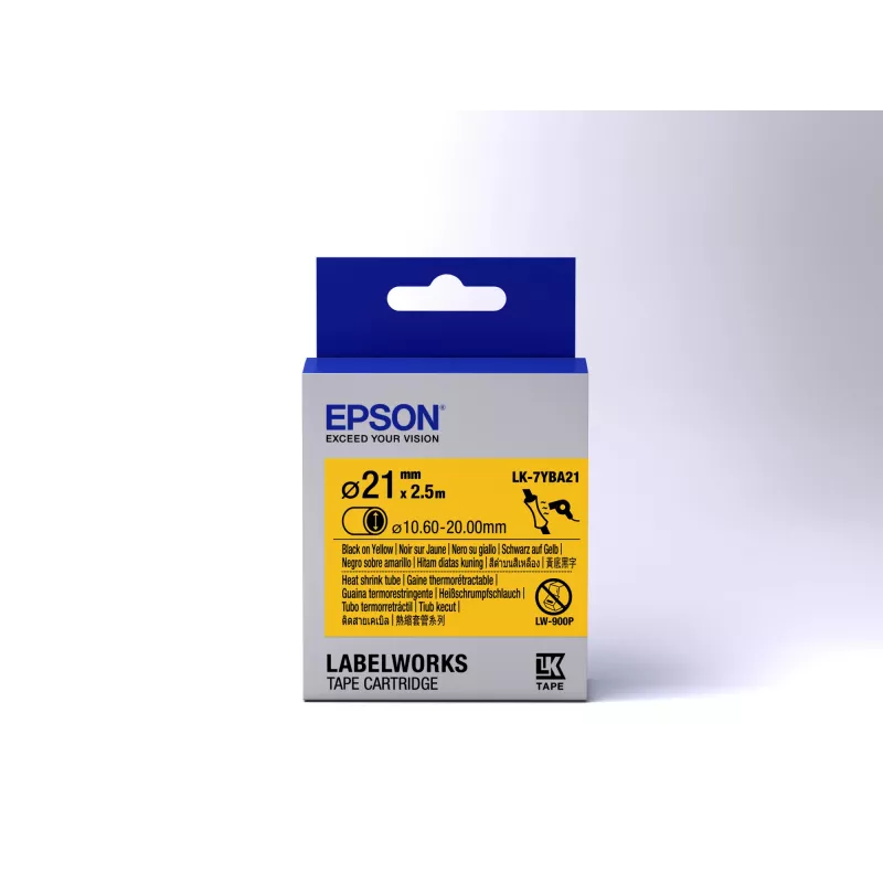 Epson LK-7YBA21 kasetė su termosusitraukiančiu vamzdeliu (HST) juoda/geltona D21mm (2,5 m)
