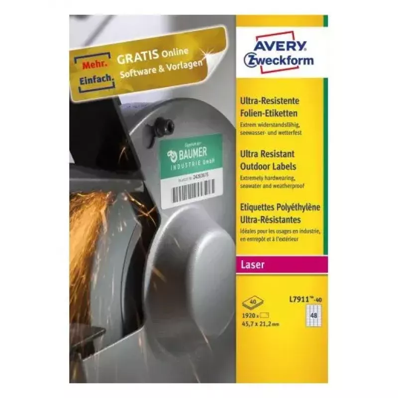 Lipnūs etikečių lapai spausdintuvui Avery L7911-40