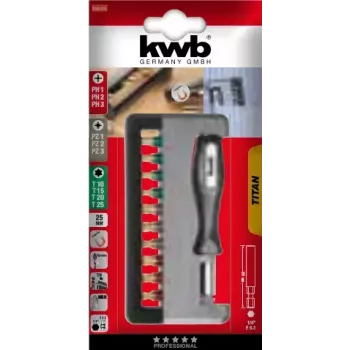 Bitų rinkinys Bit Box KWB TITAN handy 154010, 12 vnt., titano danga, magnetinis laikiklis, lizdinė pakuotė