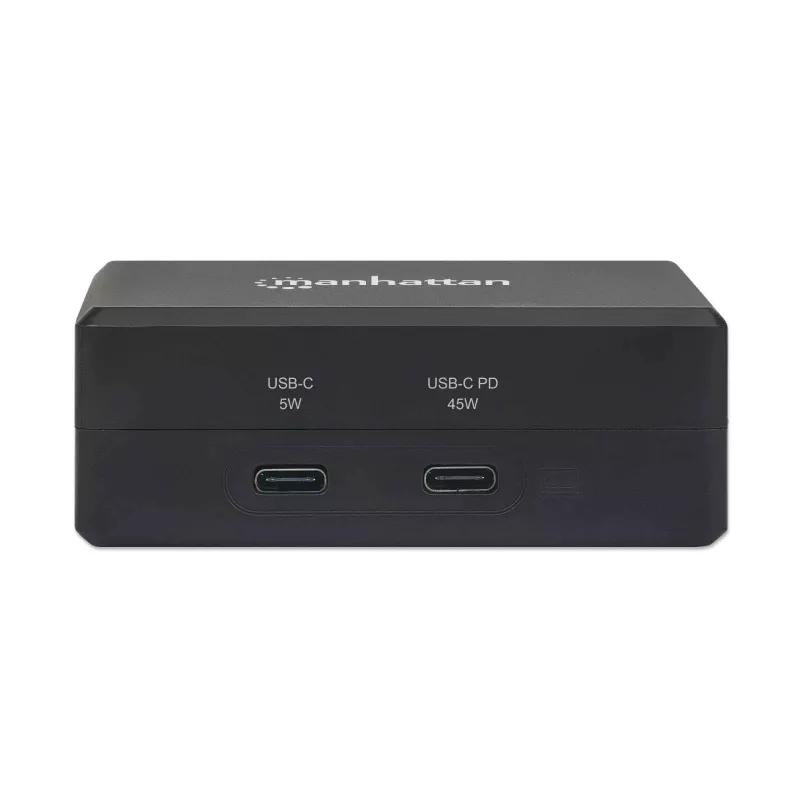 Manhattan Smart Video Multiport Dock, 5 prievadų: HDMI, USB-A (x2), USB-C (x2), su Power Delivery USB-C prievadu, integruotu maitinimo šaltiniu, itin kompaktiškas, nuimamas maitinimo laidas, juodas, trejų metų garantija, mažmeninė dėžutė