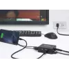 Manhattan Smart Video Multiport Dock, 5 prievadų: HDMI, USB-A (x2), USB-C (x2), su Power Delivery USB-C prievadu, integruotu maitinimo šaltiniu, itin kompaktiškas, nuimamas maitinimo laidas, juodas, trejų metų garantija, mažmeninė dėžutė