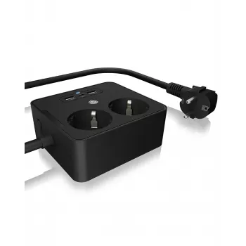 ICY BOX IB-MPS2220B-CH kištukinis lizdas 1,9 m 2 AC lizdai (-ų) Juoda