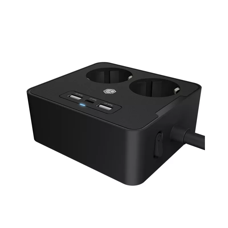 ICY BOX IB-MPS2220B-CH kištukinis lizdas 1,9 m 2 AC lizdai (-ų) Juoda
