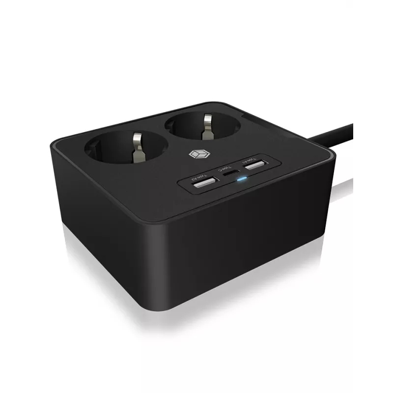 ICY BOX IB-MPS2220B-CH kištukinis lizdas 1,9 m 2 AC lizdai (-ų) Juoda
