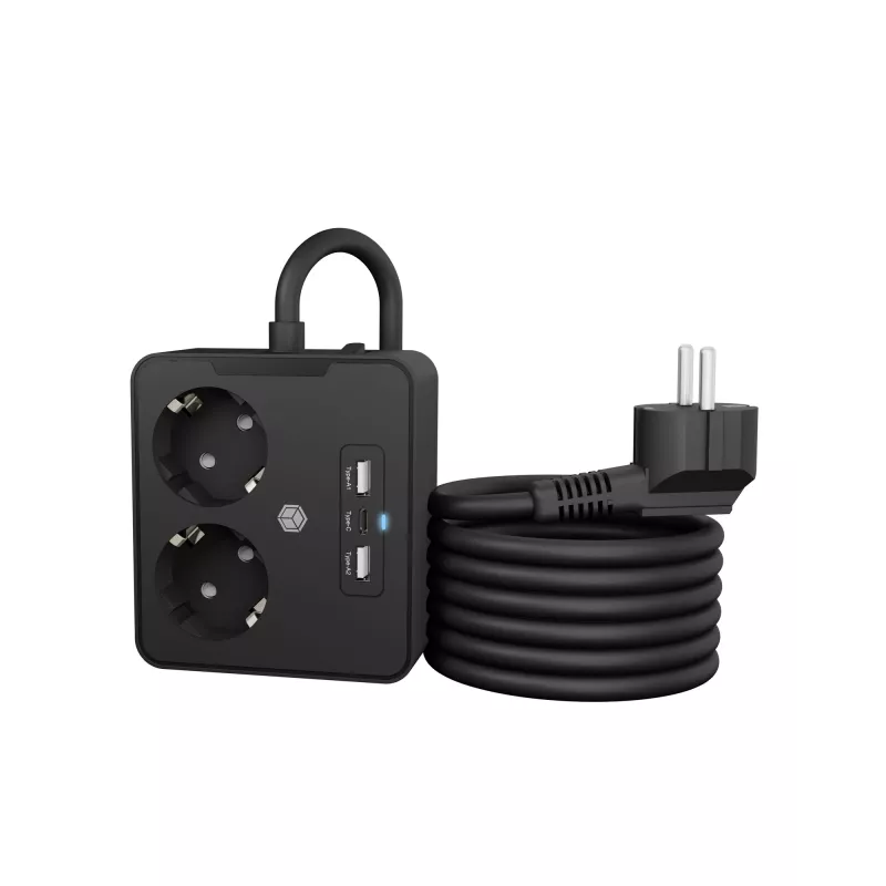 ICY BOX IB-MPS2220B-CH kištukinis lizdas 1,9 m 2 AC lizdai (-ų) Juoda