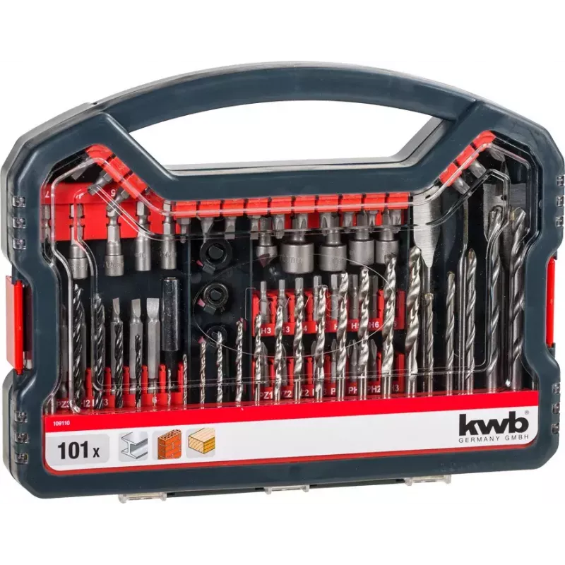 Gręžtų komplektas KWB Promo Box Standard 101 vnt. plytai, metalui, medžiui