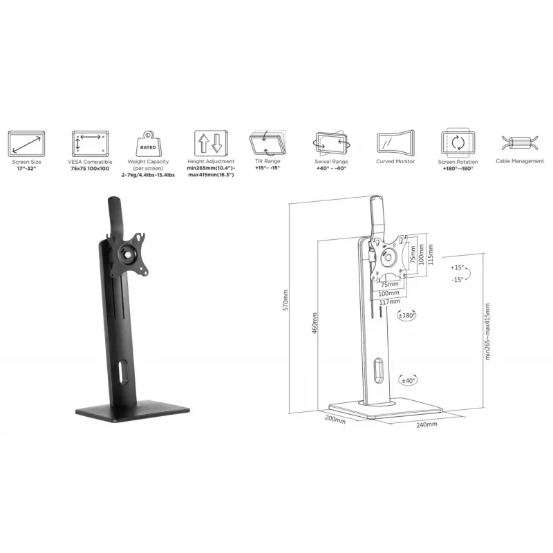 eSTUFF GLB226004 monitorio laikiklis / stovas 81.3 cm (32 inch) stalas Juoda