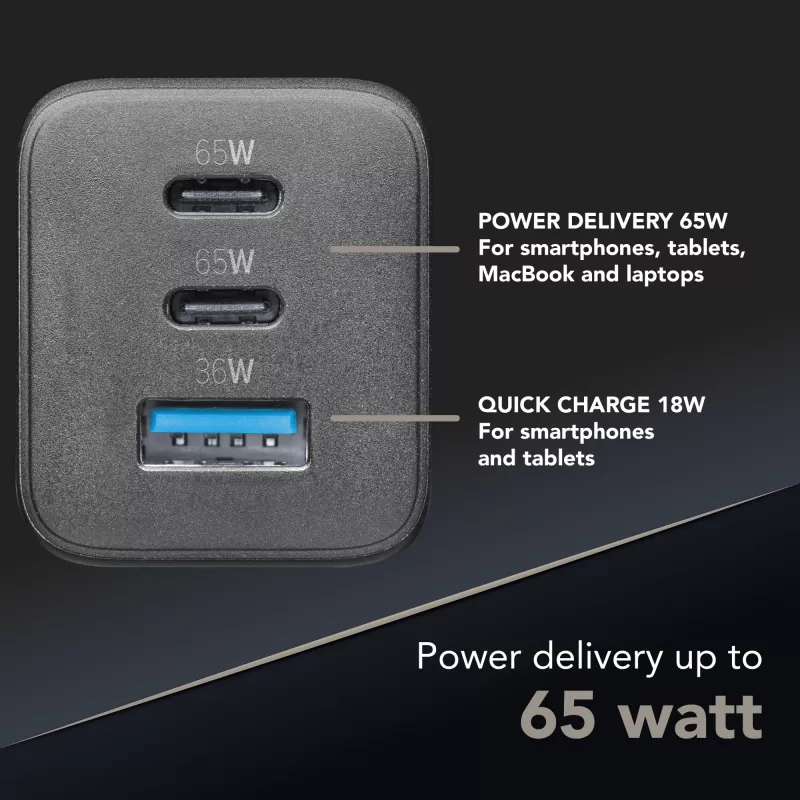 Cellularline Multipower Micro 65W itin kompaktiškas 65W greitasis sieninis įkroviklis su 3 prievadais
