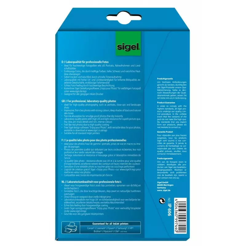 Blizgus nuotraukų popierius Sigel IP606 260 g/m², 10x15 cm, 24 lapų