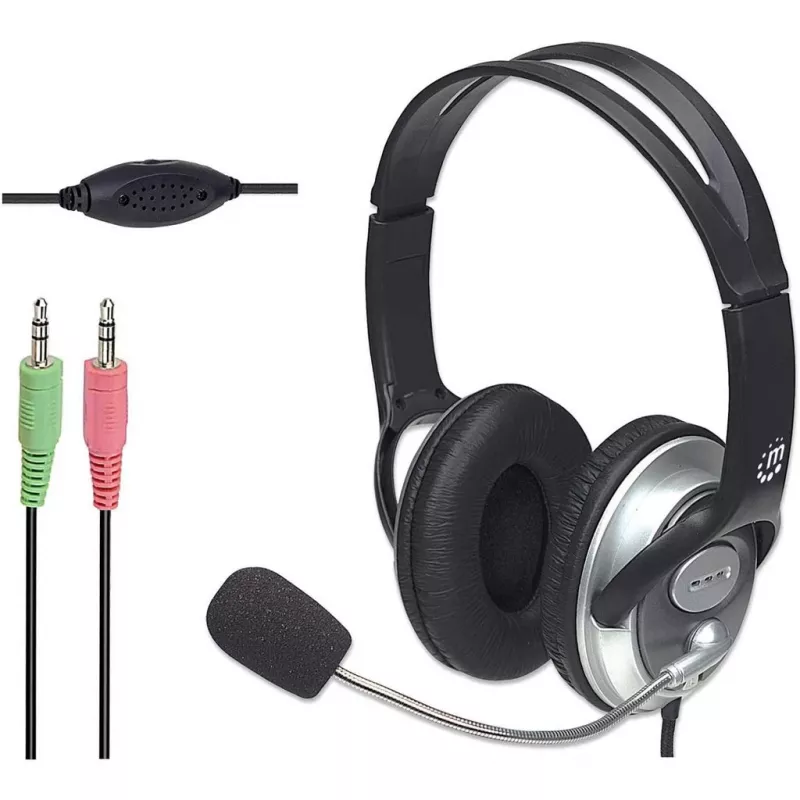 Manhattan Classic Stereo Over-Ear ausinės su mikrofonu (3,5 mm), reguliuojamas plieninis lankelis, 2,5 m laidas, 3 metų garantija