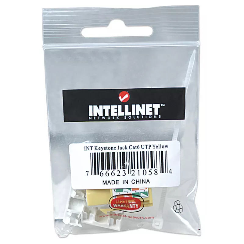Intellinet Keystone Jack, Cat6, UTP, Punch-down, Geltona, Plokščia, RJ-45, Moteriška, 22/26 AWG, Cat6