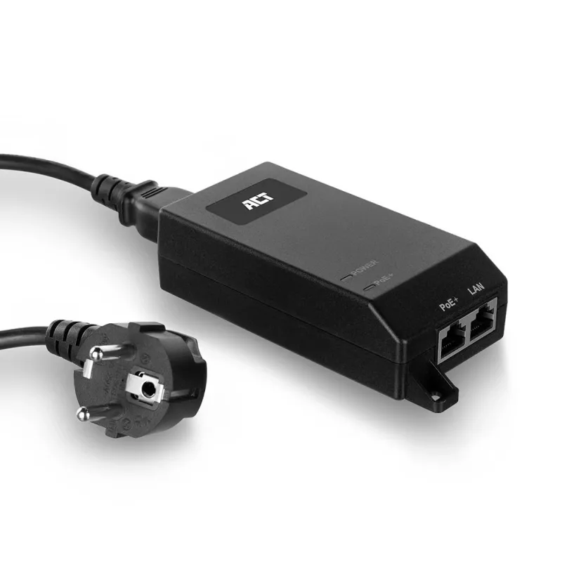 ACT Gigabit PoE+ (30W) Injektorius, Gigabit Ethernet, 10/100/1000 Mbit/s, IEEE 802.3, IEEE 802.3ab, IEEE 802.3af, IEEE 802.3at, IEEE 802.3u, Juoda, 30 V, 100-240 V