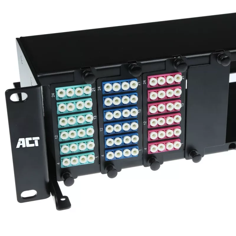 ACT Fiber panel High Density 2HE FA2056 – 2U metalinis rėminis skydas 12 MTP®-MPO kasečių / keystone adapterių plokštėms